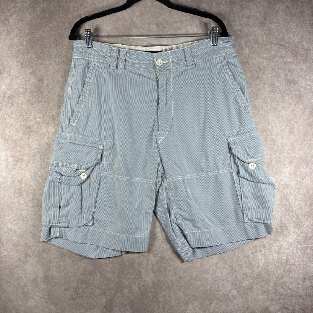 Polo Ralph Lauren Cargo Shorts Men 34 Blue Seersucker Classic Polo Chino Striped